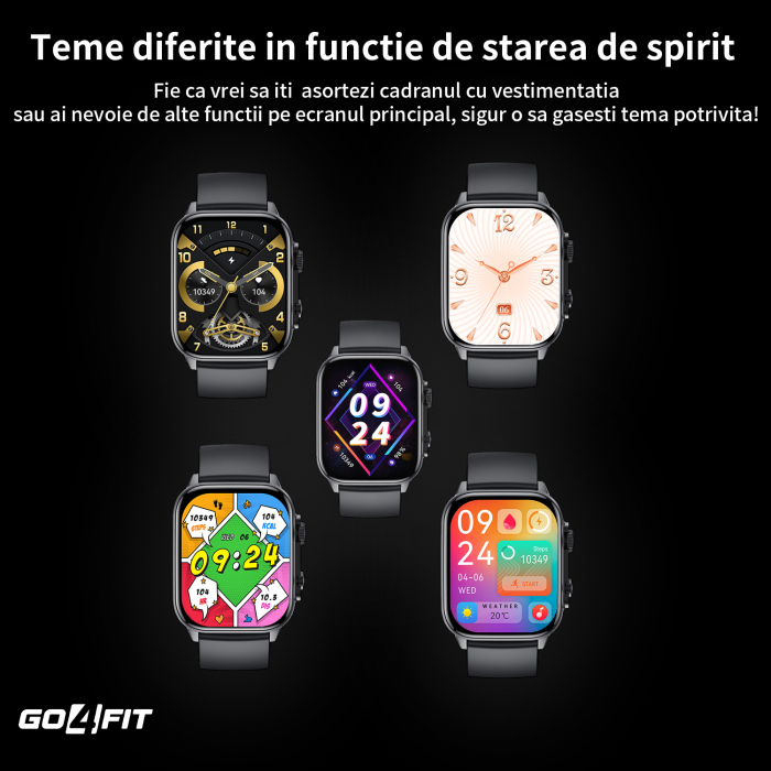 Ceas Smartwatch GO4FIT®, Ecran Touch 1.95’’ Amoled, Apeluri, Notificari, Microfon, Difuzor, Bluetooth 5.2, Blocarea Ecranului, Limba Romana, Autonomie 7 Zile, NFC, Interfata Customizabila, Negru [6]
