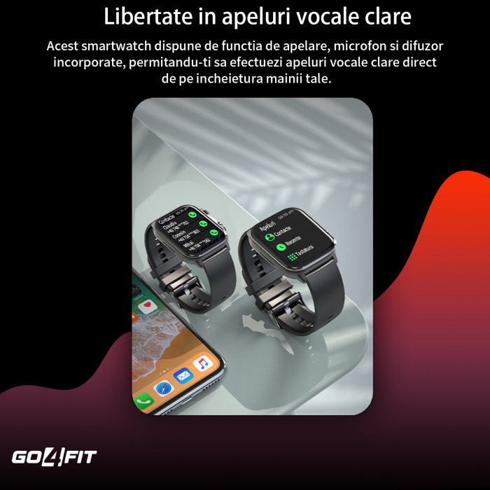 Ceas Smartwatch GO4FIT®, Ecran Touch 1.95’’ Amoled, Apeluri, Notificari, Microfon, Difuzor, Bluetooth 5.2, Blocarea Ecranului, Limba Romana, Autonomie 7 Zile, NFC, Interfata Customizabila, Negru [4]