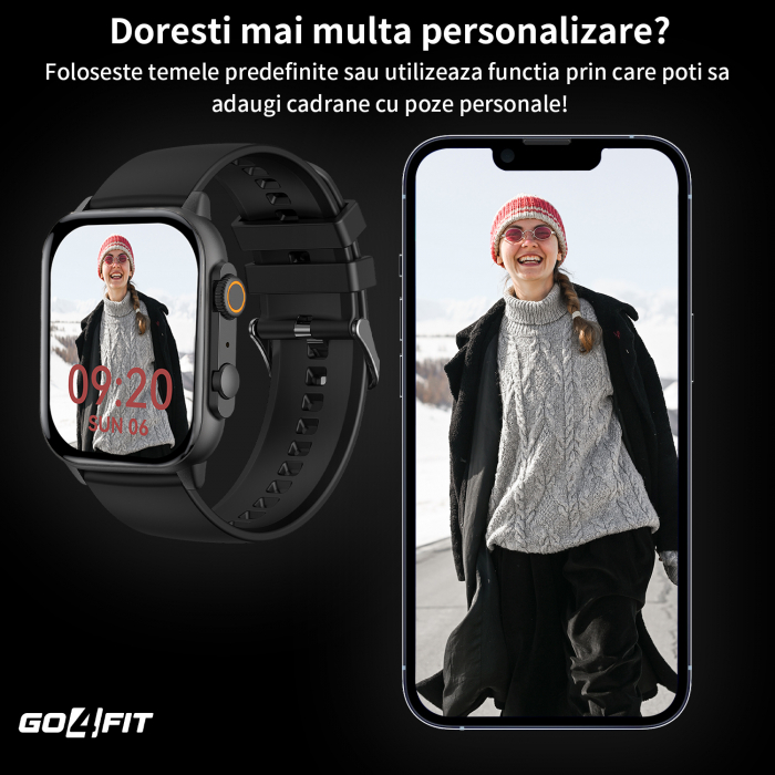 Ceas Smartwatch GO4FIT®, Ecran Touch 1.95’’ Amoled, Apeluri, Notificari, Microfon, Difuzor, Bluetooth 5.2, Blocarea Ecranului, Limba Romana, Autonomie 7 Zile, NFC, Interfata Customizabila, Negru [7]
