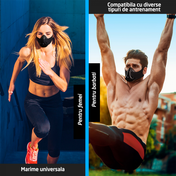 Masca antrenament, GO4FIT®, Training Mask, Marime Universala pentru Fitness, Alergare, Cardio, Rezistenta [7]
