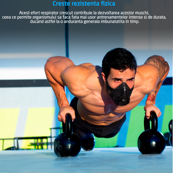 Masca antrenament, GO4FIT®, Training Mask, Marime Universala pentru Fitness, Alergare, Cardio, Rezistenta [6]
