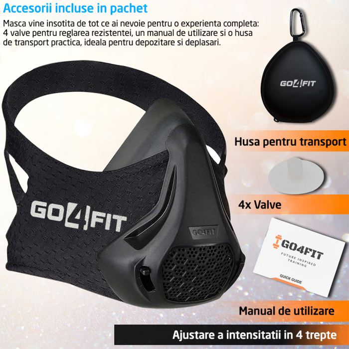 Masca antrenament, GO4FIT®, Training Mask, Marime Universala pentru Fitness, Alergare, Cardio, Rezistenta [4]