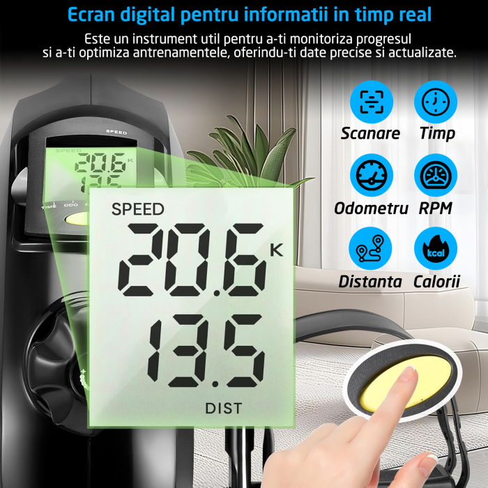 Mini Bicicleta Fitness GO4FIT®, Model GF510, Recuperare Maini si Picioare, Reglabila, 15 Niveluri, Greutate 3.2 kg, Ecran LCD, Timp, Distanta, Repetari, Odometru, Calorii, Viteza, Maner Transport [4]