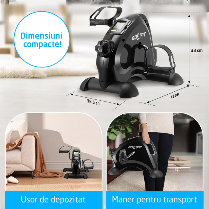 Mini Bicicleta Fitness GO4FIT®, Model GF510, Recuperare Maini si Picioare, Reglabila, 15 Niveluri, Greutate 3.2 kg, Ecran LCD, Timp, Distanta, Repetari, Odometru, Calorii, Viteza, Maner Transport [3]