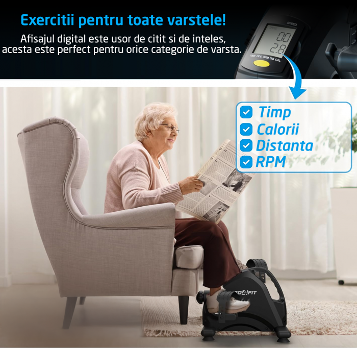 Mini Bicicleta Fitness GO4FIT®, Model GF510, Recuperare Maini si Picioare, Reglabila, 15 Niveluri, Greutate 3.2 kg, Ecran LCD, Timp, Distanta, Repetari, Odometru, Calorii, Viteza, Maner Transport [5]