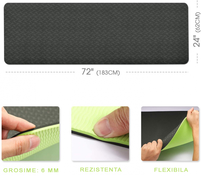 Saltea pentru antrenament, GO4FIT, pentru yoga, fitness, aerobic, pilates, exercitii la sol, dimensiune 1830x620x6mm [7]
