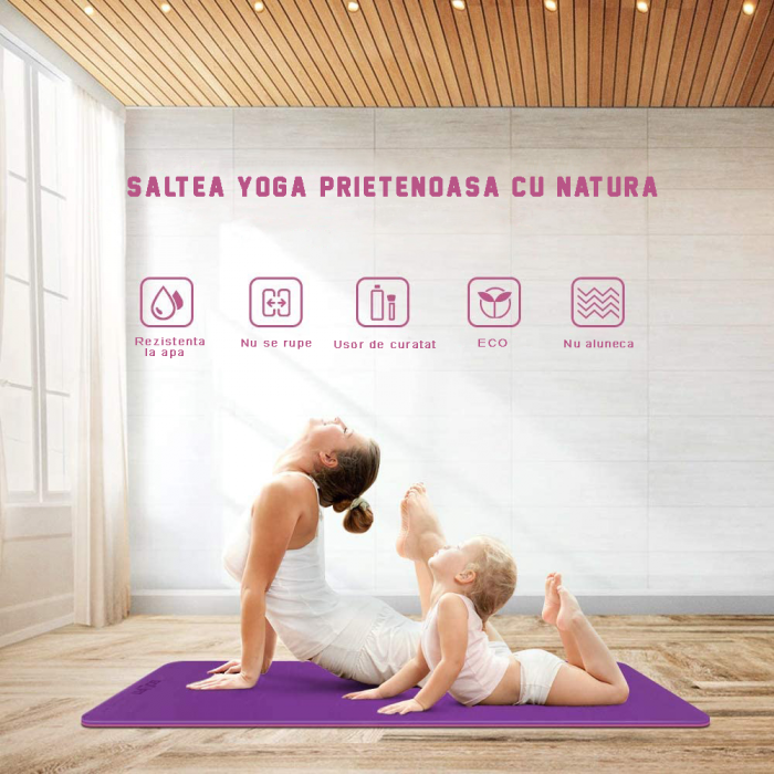 Saltea pentru antrenament, GO4FIT, pentru yoga, fitness, aerobic, pilates, exercitii la sol, dimensiune 1830x620x6mm [3]