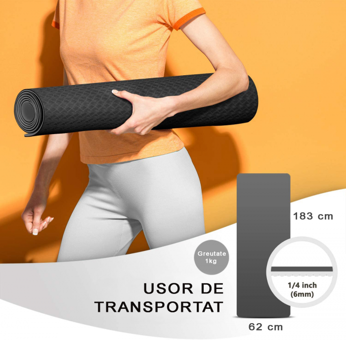 Saltea pentru antrenament, GO4FIT, pentru yoga, fitness, aerobic, pilates, exercitii la sol, dimensiune 1830x620x6mm [6]
