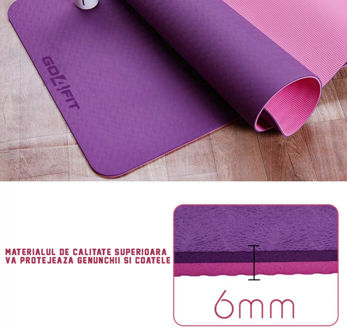 Saltea pentru antrenament, GO4FIT, pentru yoga, fitness, aerobic, pilates, exercitii la sol, dimensiune 1830x620x6mm [6]