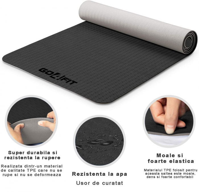 Saltea pentru antrenament, GO4FIT, pentru yoga, fitness, aerobic, pilates, exercitii la sol, dimensiune 1830x620x6mm [2]