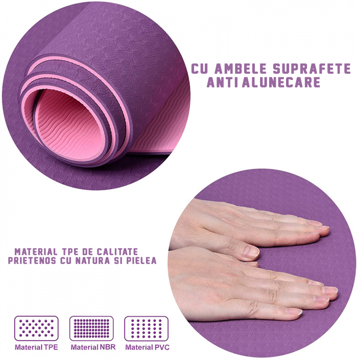 Saltea pentru antrenament, GO4FIT, pentru yoga, fitness, aerobic, pilates, exercitii la sol, dimensiune 1830x620x6mm [2]