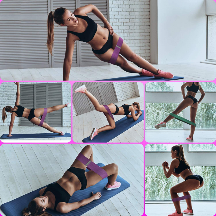 Set 3 benzi elastice din material, GO4FIT, 3 niveluri de rezistenta, saculet inclus [6]