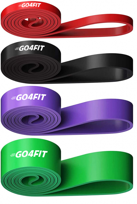 Set 4 benzi elastice lungi GO4FIT, resistance bands pentru fitness, antrenament sala, gimnastica recuperare, 4 niveluri de dificultate [4]