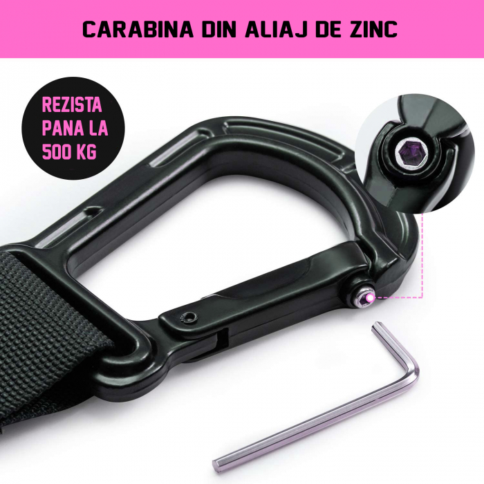 Set sistem suspensie tip TRX, pentru fitness, workout, yoga, gimnastica de recuperare, exercitii fizice, aerobic, pilates, roz [3]