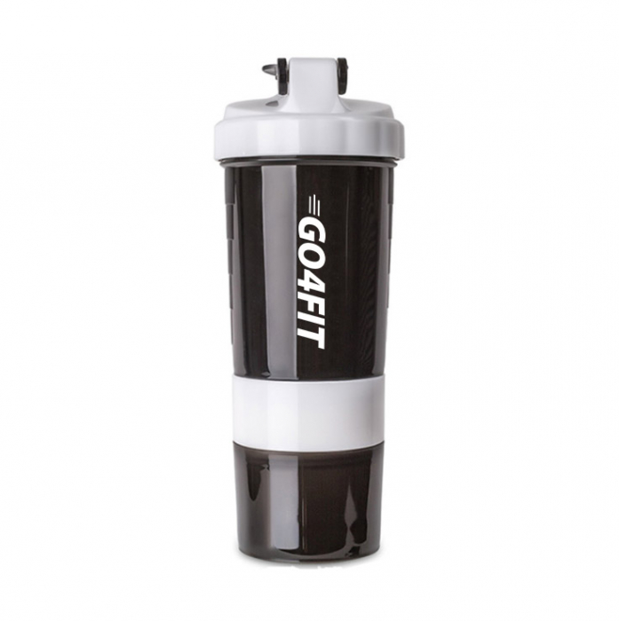 Shaker GO4FIT, din plastic fara BPA, pentru prepararea bauturilor proteice, alb [1]