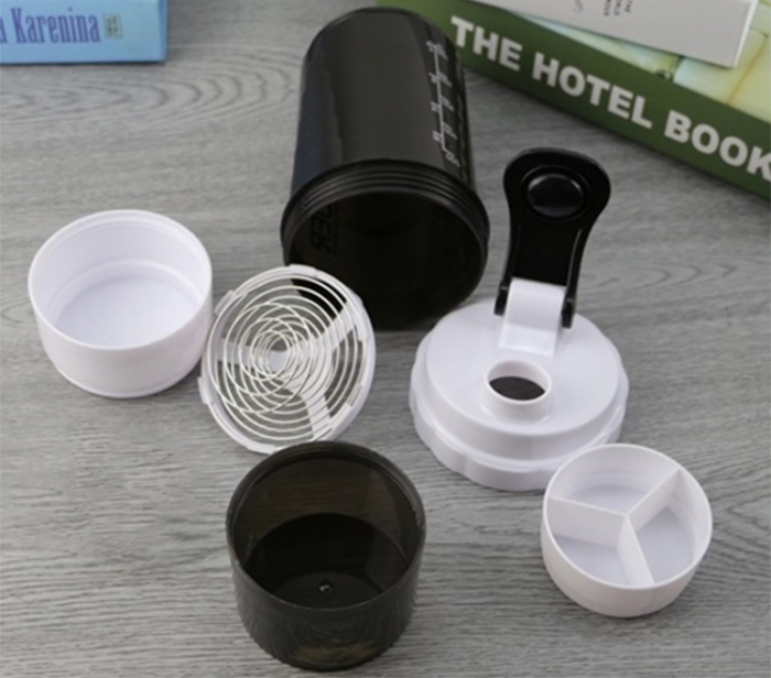 Shaker GO4FIT, din plastic fara BPA, pentru prepararea bauturilor proteice, alb [5]