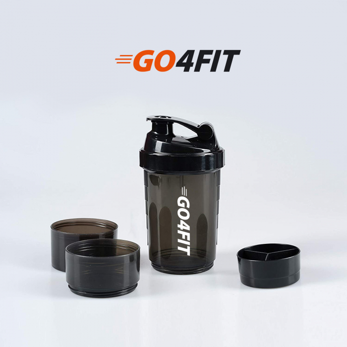 Shaker GO4FIT, din plastic fara BPA, pentru prepararea bauturilor proteice, negru [5]