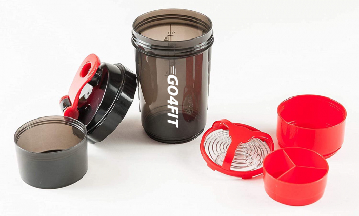 Shaker GO4FIT, din plastic fara BPA, pentru prepararea bauturilor proteice, rosu [2]