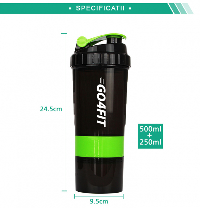 Shaker GO4FIT, din plastic fara BPA, pentru prepararea bauturilor proteice, verde [5]