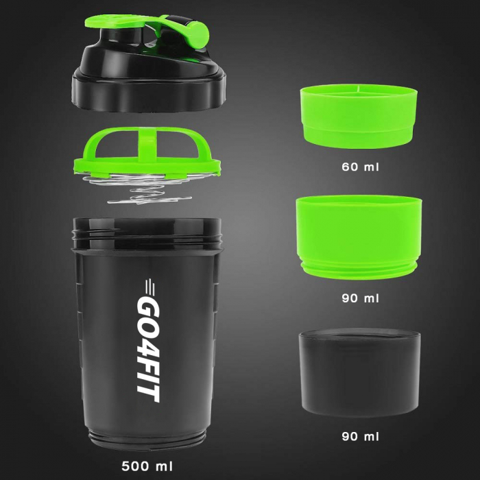 Shaker GO4FIT, din plastic fara BPA, pentru prepararea bauturilor proteice, verde [2]