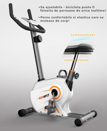 RESIGILAT - Bicicleta fitness magnetica, GO4FIT, model GF100, greutate maxima utilizator 130 kg, functii: timp, viteza, distanta, calorii, puls, volanta 2.5 kg, 8 niveluri de rezistenta [8]