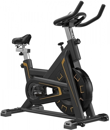 Bicicleta spinning pentru fitness, GO4FIT®, model GF500, volanta 5kg, greutate maxima utilizator 150 kg, functii: timp, viteza, distanta, calorii, puls, culoare negru/crem [0]