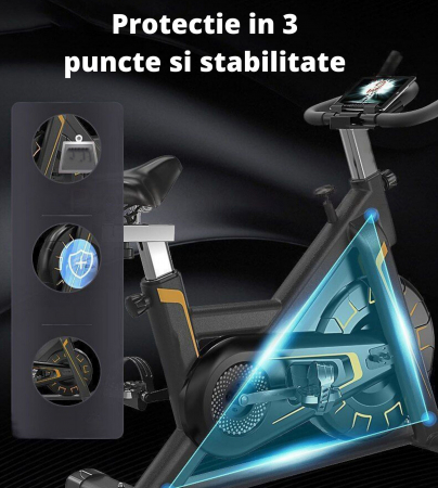 Bicicleta spinning pentru fitness, GO4FIT®, model GF500, volanta 5kg, greutate maxima utilizator 150 kg, functii: timp, viteza, distanta, calorii, puls, culoare negru/crem [1]