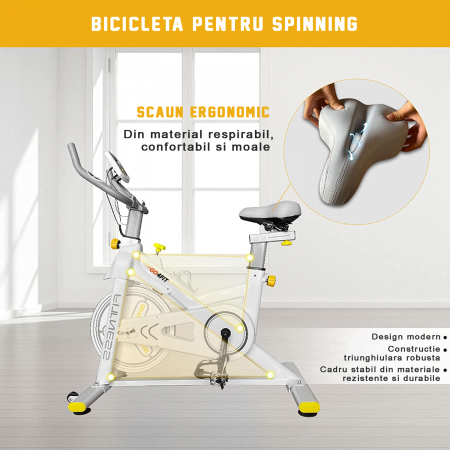RESIGILAT - Bicicleta spinning pentru fitness, GO4FIT, model GF200, volanta 10kg, greutate maxima utilizator 150 kg, functii: timp, viteza, distanta, calorii, puls [3]