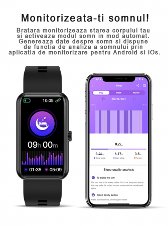 RESIGLAT - Bratara fitness si ceas smartwatch, GO4FIT® , model GF04, Notificari Apeluri/Sms/Social Media, monitorizare activitati fizice, somn, ritm cardiac, pedometru, rezistent la apa, negru simplu [2]