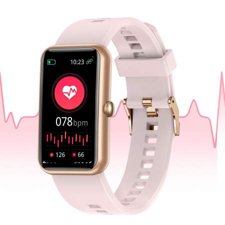Bratara fitness si ceas smartwatch, GO4FIT® , model GF04, Notificari Apeluri/Sms/Social Media, monitorizare activitati fizice, somn, ritm cardiac, pedometru, rezistent la apa, roz simplu [1]