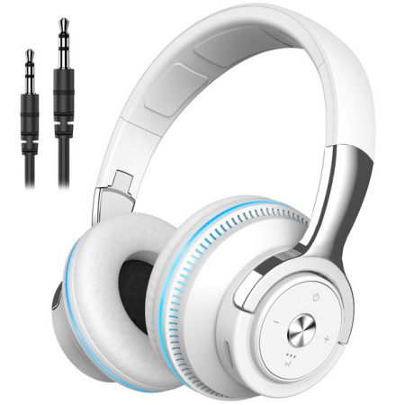Casti audio wireless on ear, GO4FIT®, model GX02 , Bluetooth 5.0, Pliabile, Autonomie 24 ore, Slot Card, Cablu Auxiliar inclus, albe [0]
