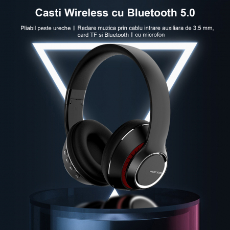 Casti audio wireless on ear, GO4FIT®, model GX500 , Bluetooth 5.0, Pliabile, Autonomie 20 ore, Slot Card, Cablu Auxiliar inclus, negre [3]