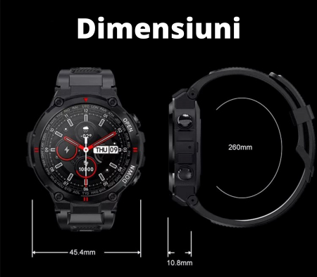Ceas smartwatch pentru barbati, GO4FIT® , model GK22, rezistent la apa IP67, Notificari Apeluri/Sms/Social Media, monitorizare activitati fizice, somn, ritm cardiac, pedometru, rezistent la apa, negru [2]
