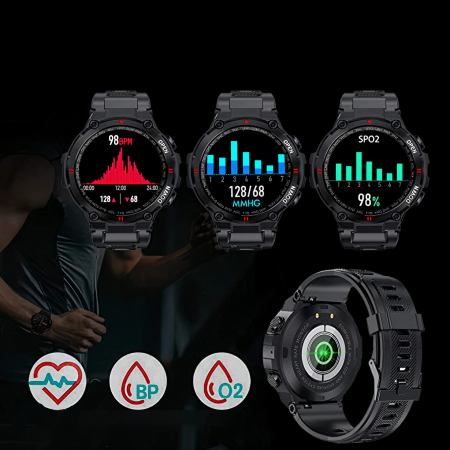 Ceas smartwatch pentru barbati, GO4FIT® , model GK22, rezistent la apa IP67, Notificari Apeluri/Sms/Social Media, monitorizare activitati fizice, somn, ritm cardiac, pedometru, rezistent la apa, negru [3]
