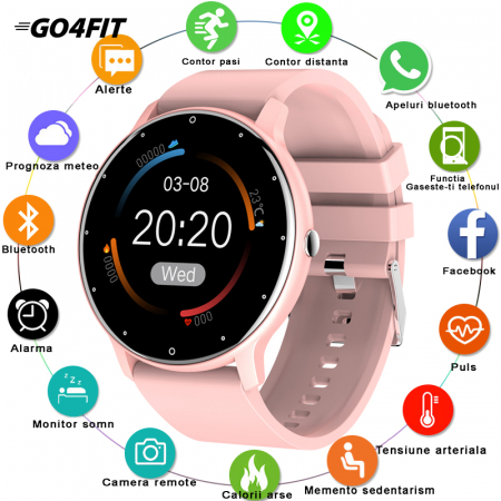 RESIGILAT - Ceas smartwatch si bratara fitness, GO4FIT® , model GF03, Notificari Apeluri/Sms/Social Media, monitorizare activitati fizice, somn, ritm cardiac, pedometru, player muzica, rezistent la ap [1]