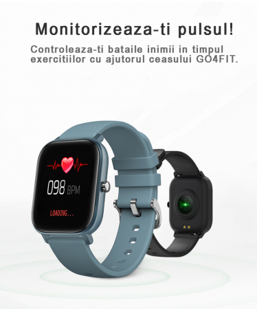 Ceas smartwatch si bratara fitness, GO4FIT® , model GF01, Notificari Apeluri/Sms/Social Media, monitorizare activitati fizice, somn, ritm cardiac, pedometru, player muzica, rezistent la apa, albastru [3]