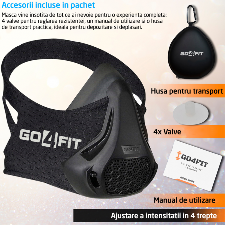 Masca antrenament, GO4FIT®, Training Mask, Marime Universala pentru Fitness, Alergare, Cardio, Rezistenta [3]
