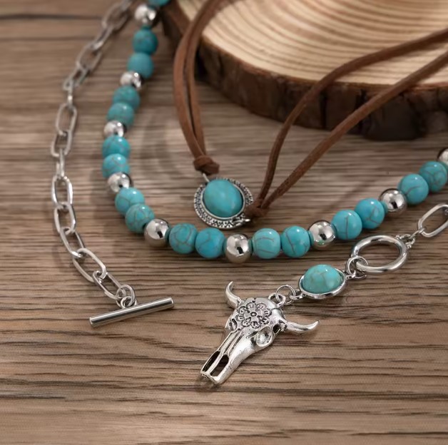 colier choker albastru turqoise