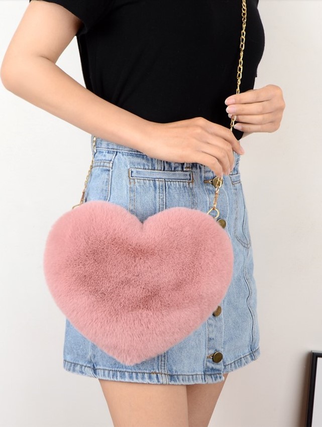 Geanta pentru femei, EVNC, Fluffy Heart, roz