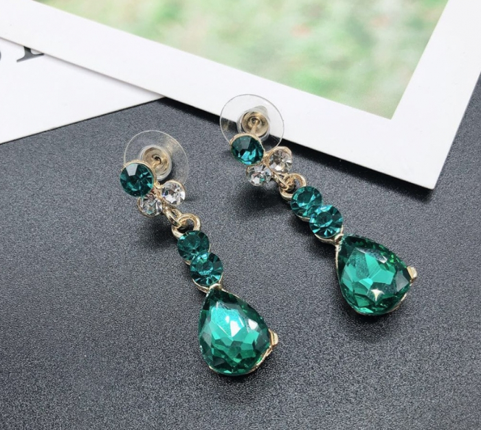 Set bijuterii pentru femei, GMO, Wedding Safir Cristal, colier si cercei, forma muguri, verde [4]
