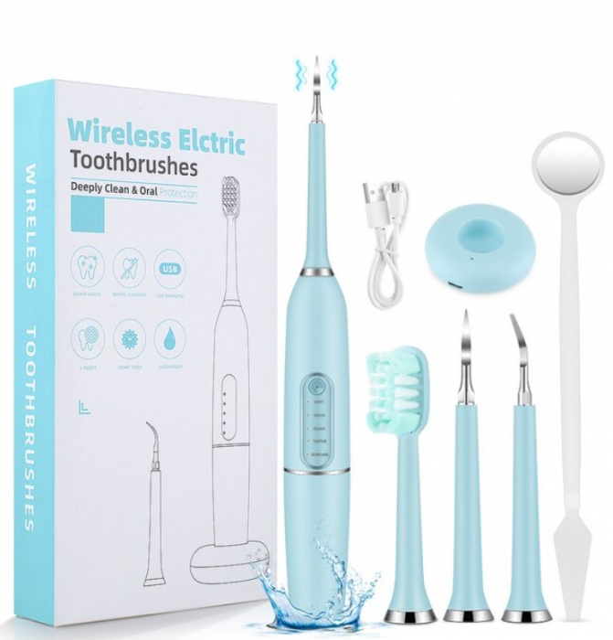 Kit pentru ingrijire orala cu periuta electrica, EVNC, Deeply Oral Clean, 7 accesorii incluse, wireless, incarcare USB, indepartare tartru [1]