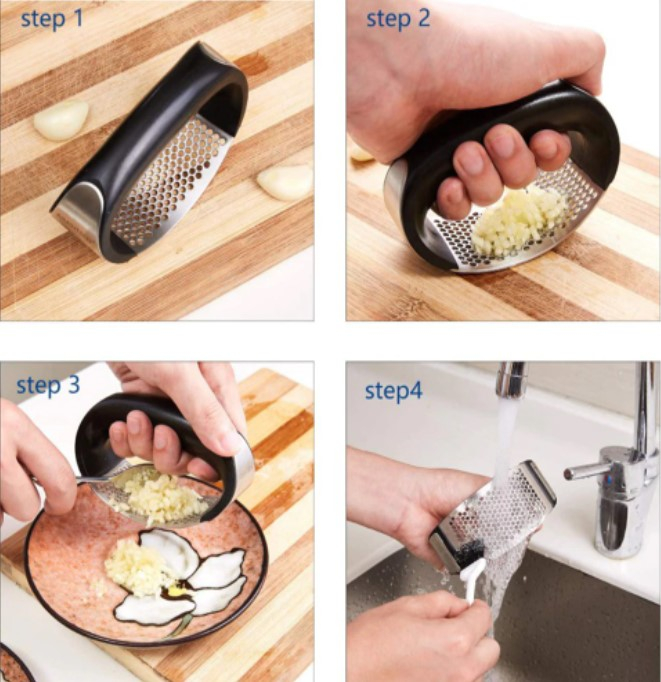 Presa pentru usturoi si ghimbir, EVNC, Garlic Crusher, din otel inoxidabil [4]