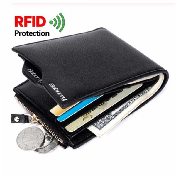 Portofel barbati RFID Protect din piele ecologica, cu fermoar, negru [2]