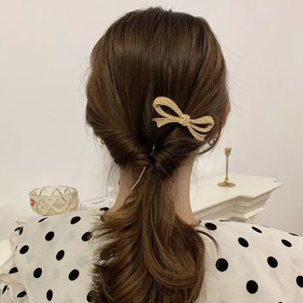 Ac de păr elegant, CRM, cu fundiță argintie, accesoriu sofisticat pentru coafuri [5]