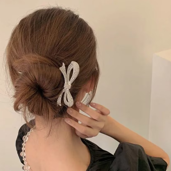 Ac de păr elegant, CRM, cu fundiță argintie, accesoriu sofisticat pentru coafuri [4]