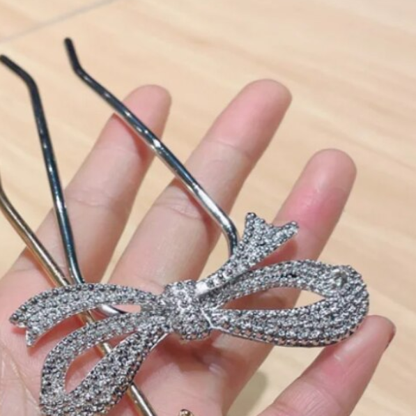 Ac de păr elegant, CRM, cu fundiță argintie, accesoriu sofisticat pentru coafuri [3]