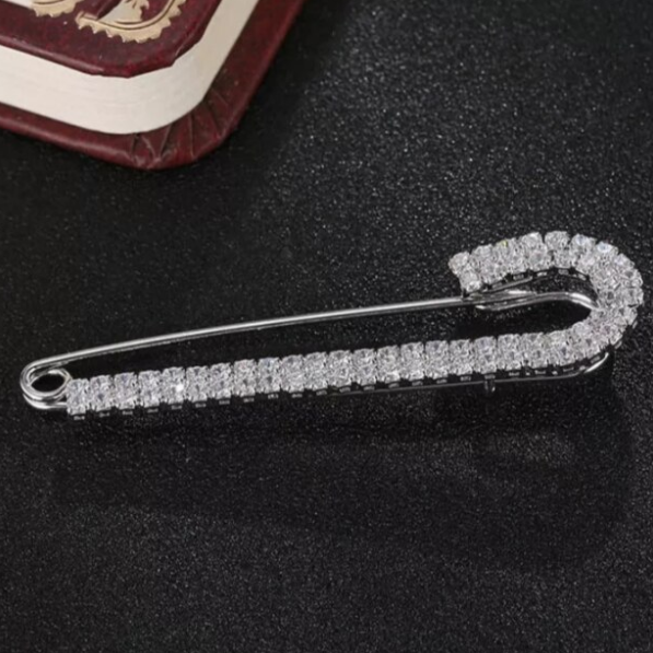 Accesoriu decorativ pentru femei, CRM, broșă cu strasuri, 8 cm, argintiu [2]