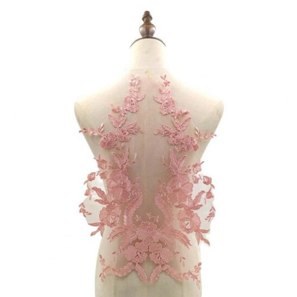 Accesoriu Broderie Florala, aplicatie decor/confectionare rochie, CRM, 48 x 34 cm, roz [3]