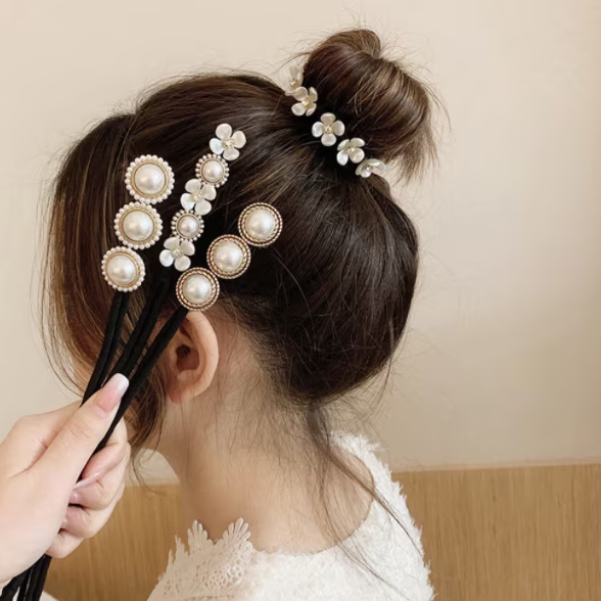 Accesoriu Modelator pentru Par, CRM, Design Elegant, cu Flori Albe [2]