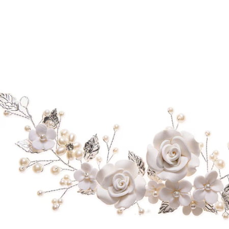 Accesoriu par pentru ocazii speciale, CRM, flori delicate, modelator, alb/argintiu [6]